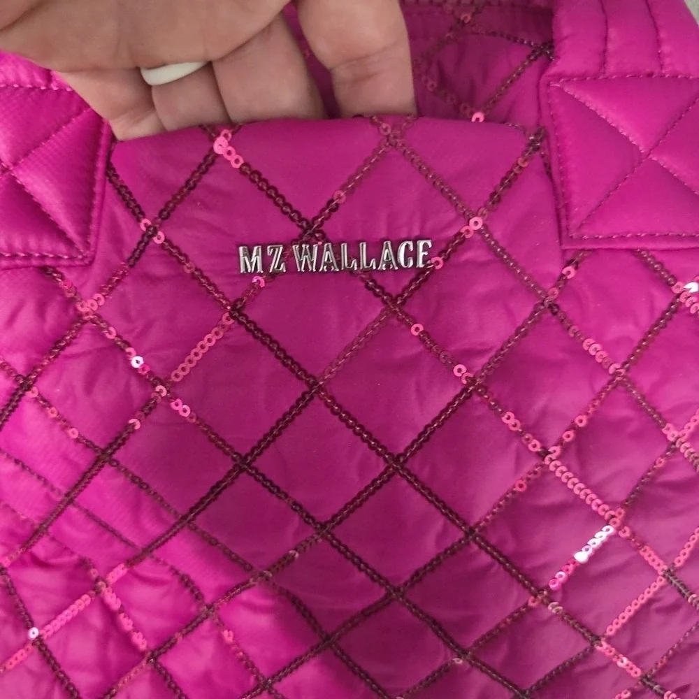 NEW MZ Wallace Mini Crossbody Metro Tote Deluxe Bag in Bright Fuchsia Sequins - Picture 10 of 16